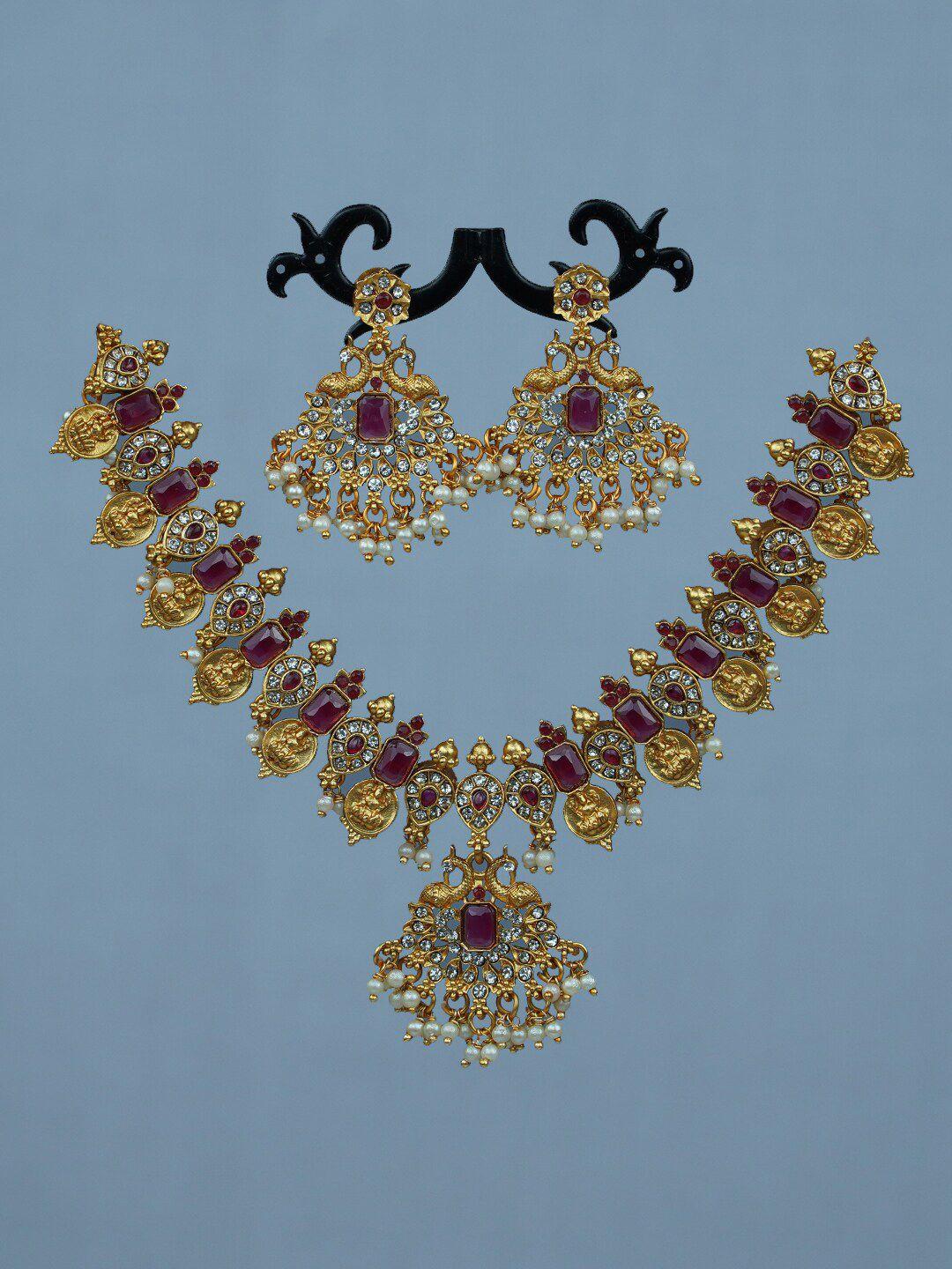 diksha collection gold-plated stone studded & beaded jewellery set