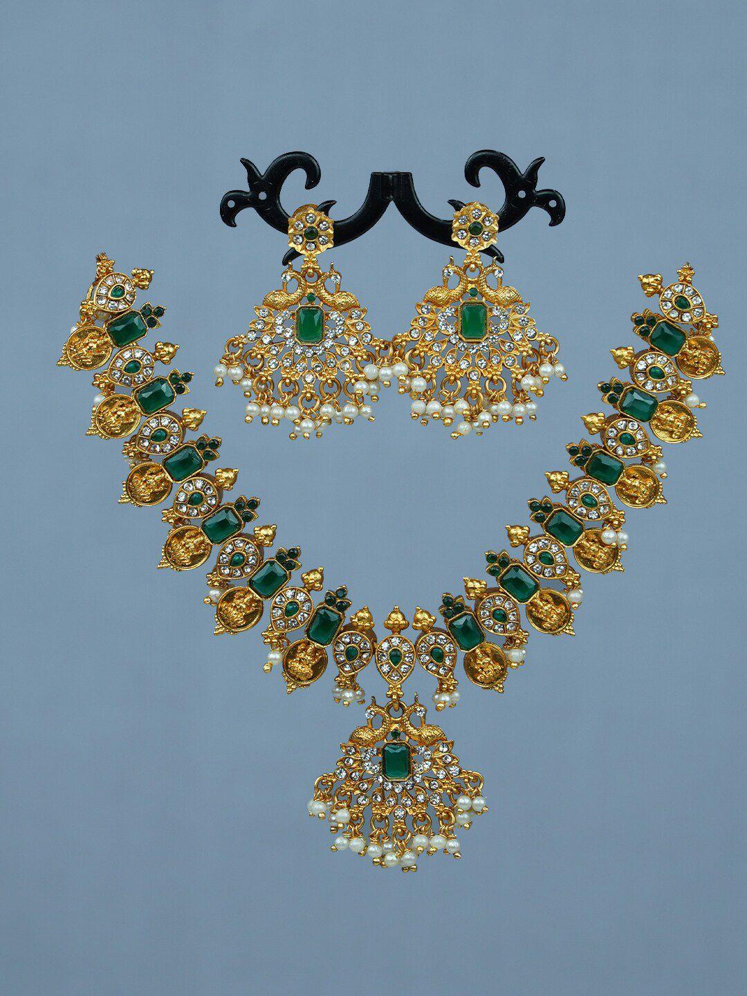 diksha collection gold-plated stone studded & beaded jewellery set