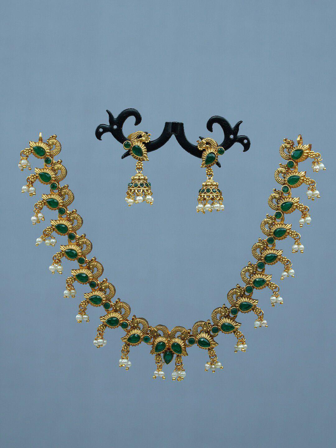 diksha collection gold-plated stone-studded & beaded jewelleryset