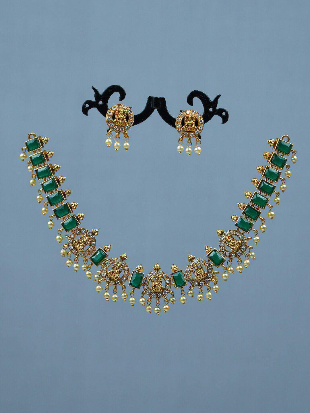 diksha collection gold-plated stone-studded & beaded jewelleryset