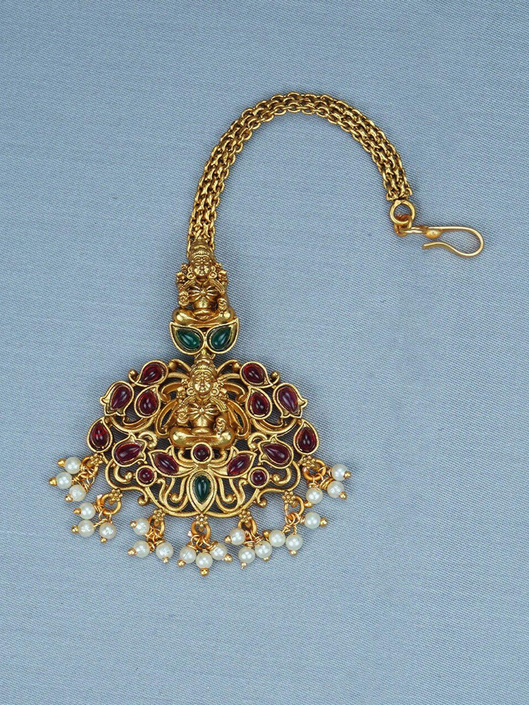 diksha collection gold-plated stone-studded and beaded maang tikka