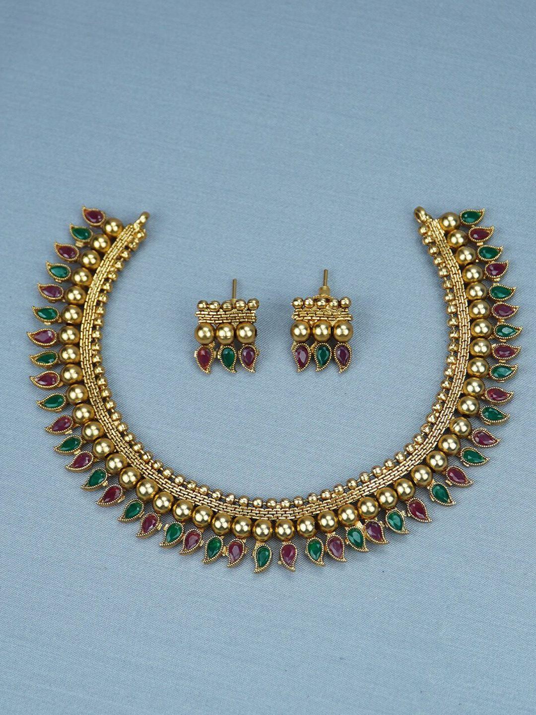 diksha collection gold-plated stone-studded jewellery set