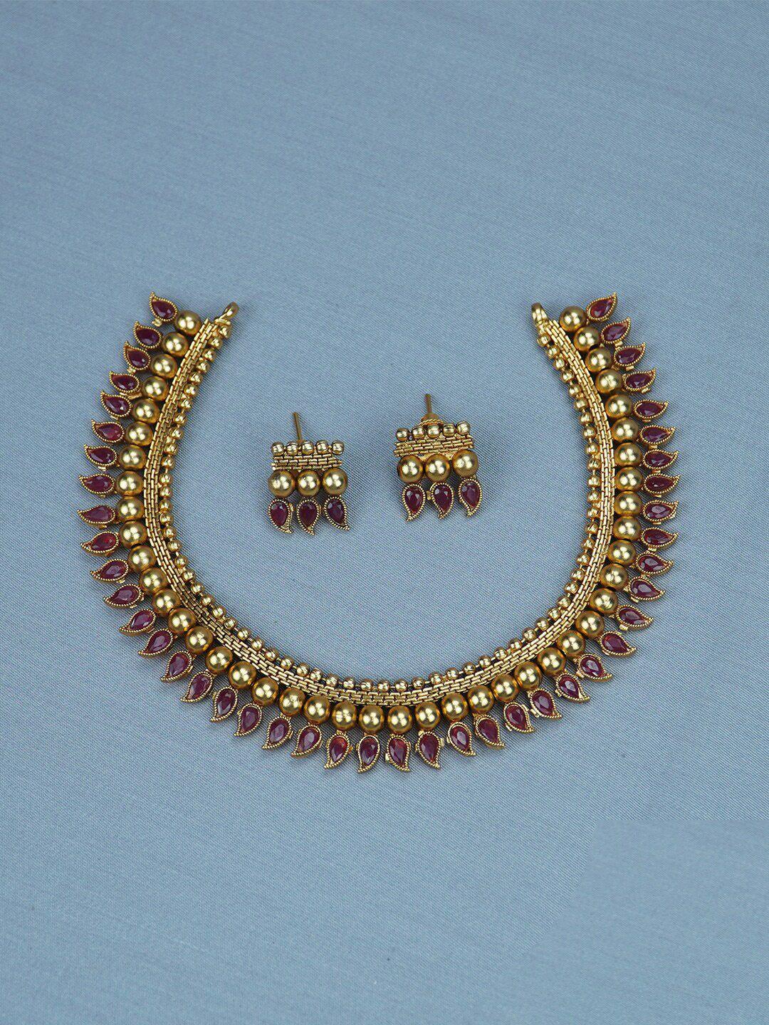 diksha collection gold-plated stone-studded jewellery set