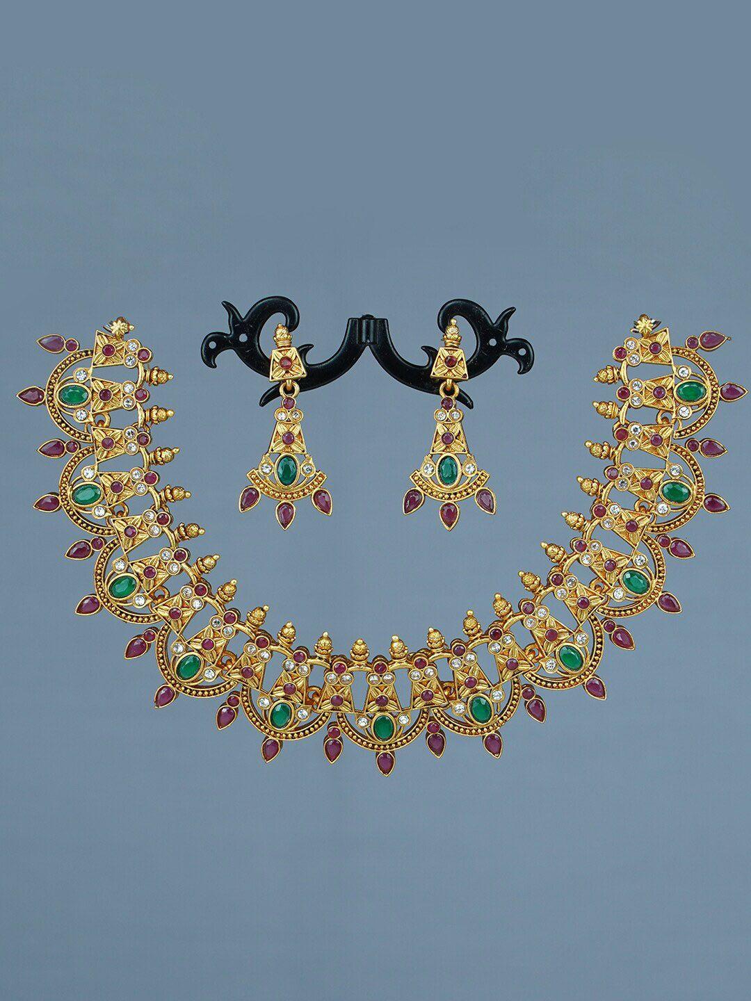 diksha collection gold-plated stone-studded jewellery set