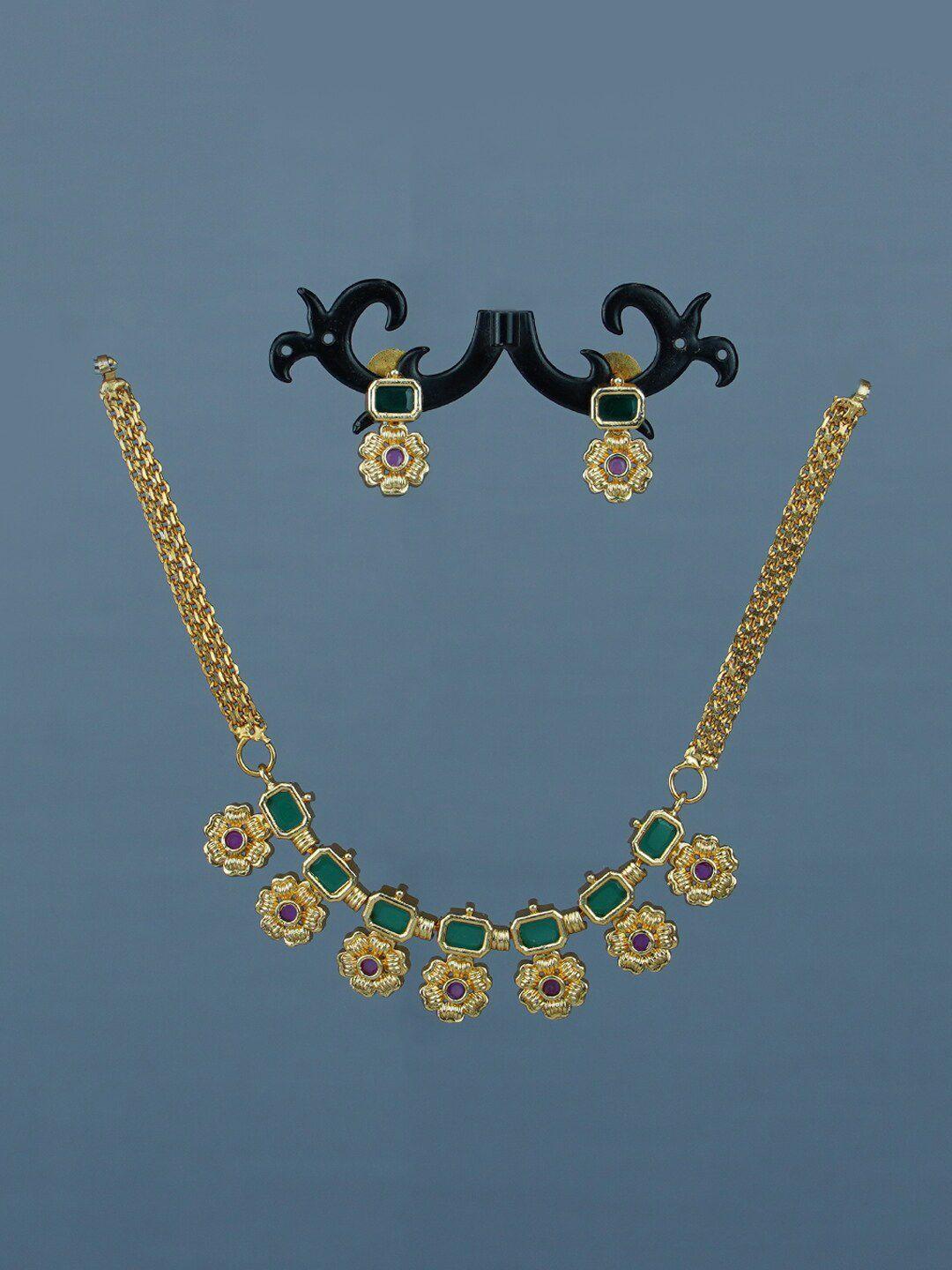 diksha collection gold-plated stone-studded jewellery set