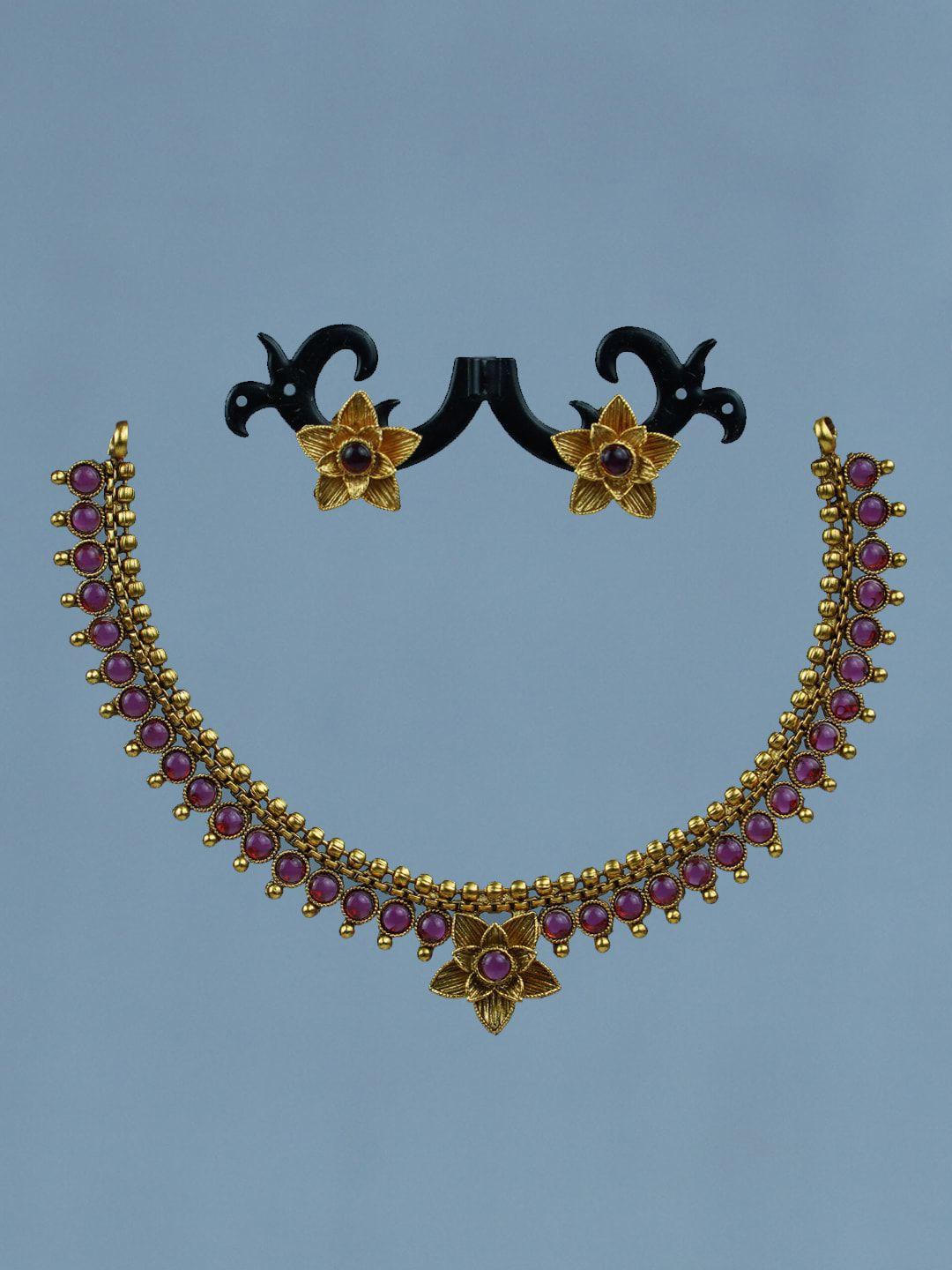 diksha collection gold-plated stone-studded jewellery set