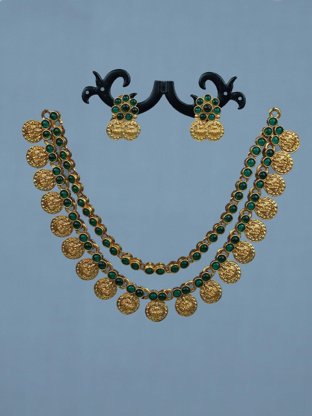 diksha collection gold-plated stone-studded jewellery set