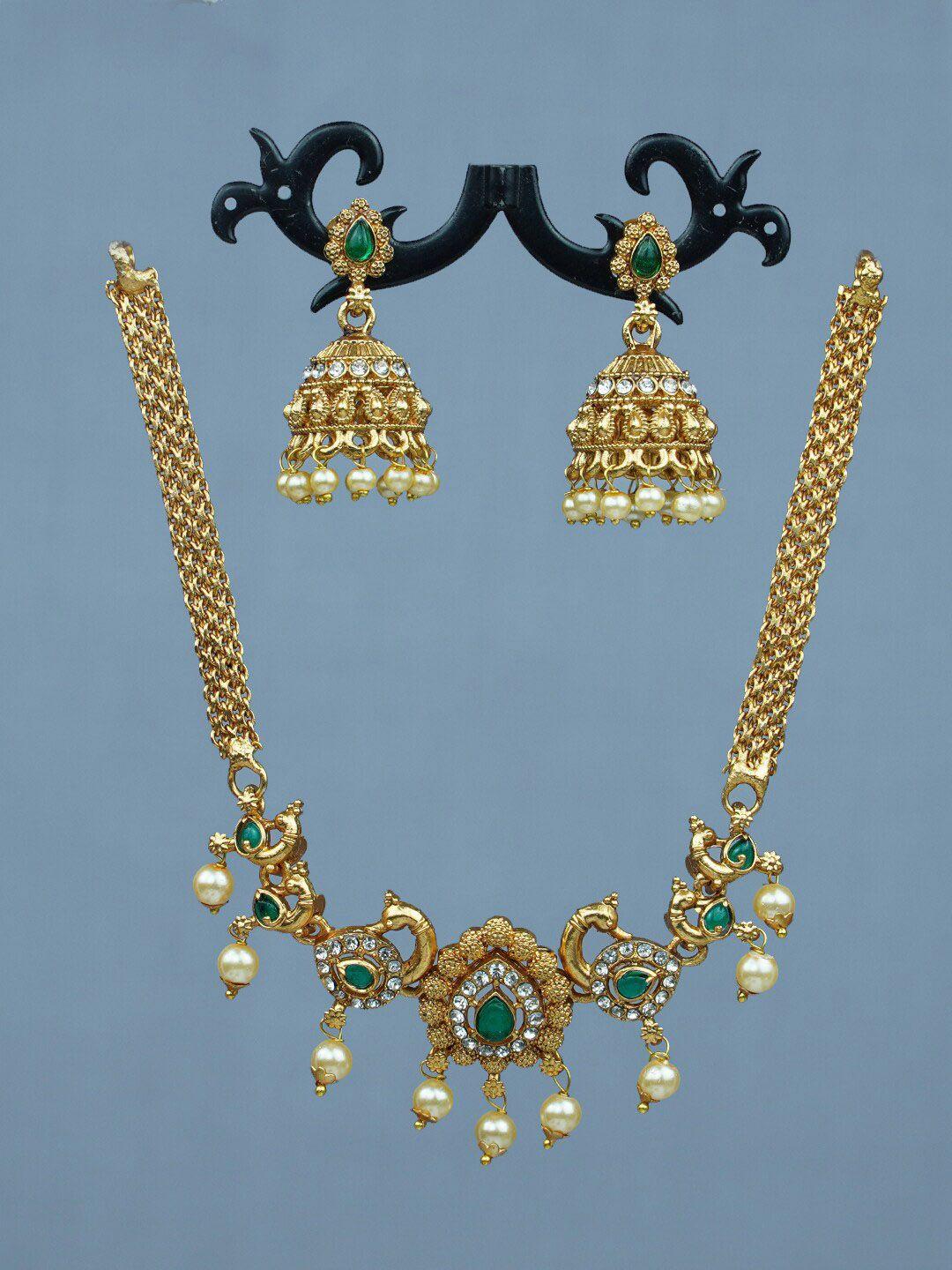 diksha collection gold-plated stone-studded jewellery set