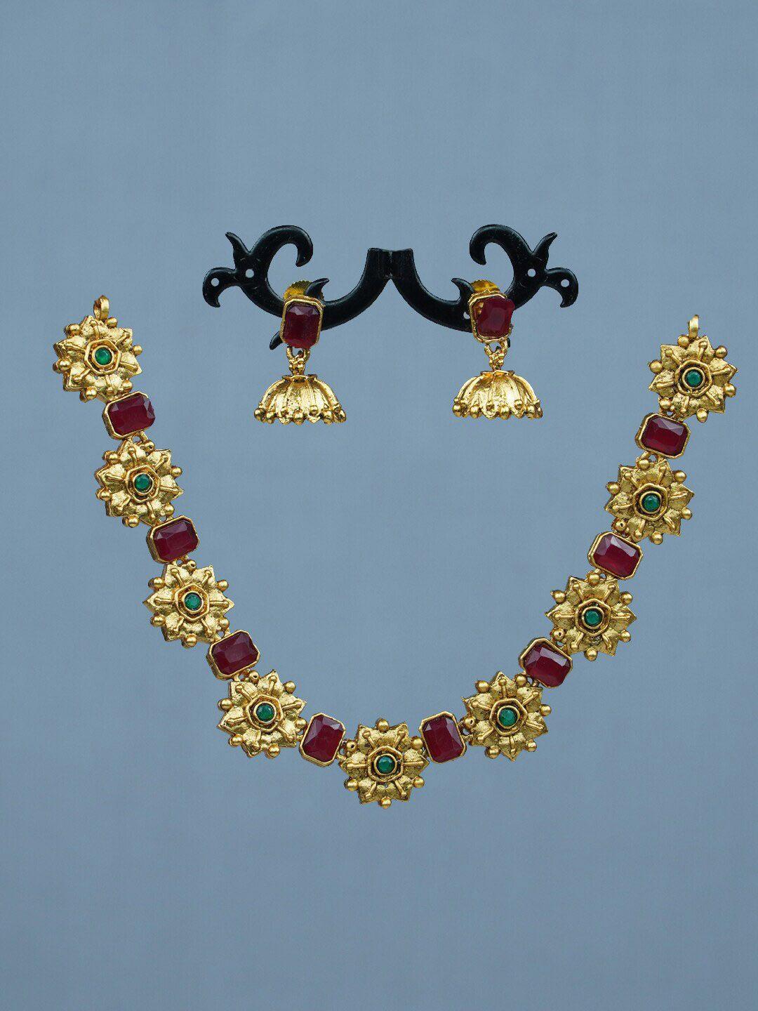 diksha collection gold-plated stone studded jewellery set