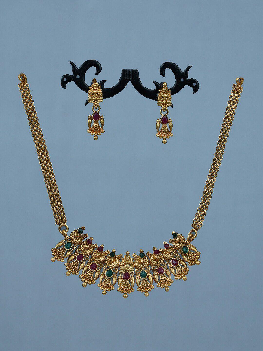 diksha collection gold-plated stone-studded jewellery set