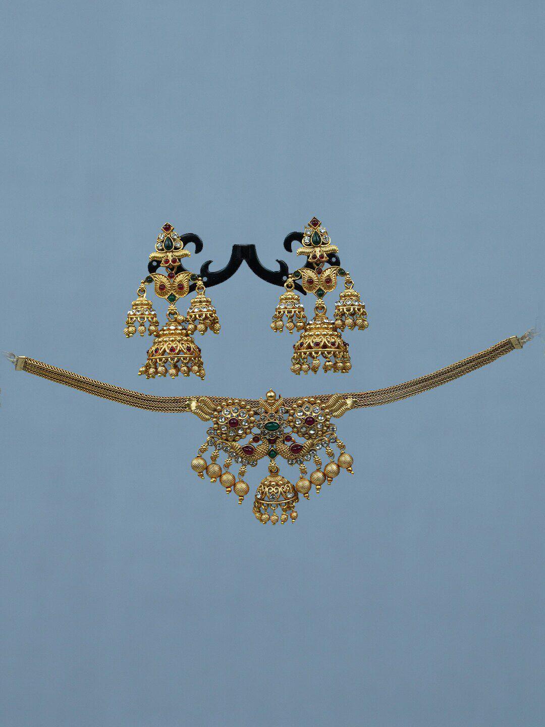 diksha collection gold-plated stone-studded jewellery set