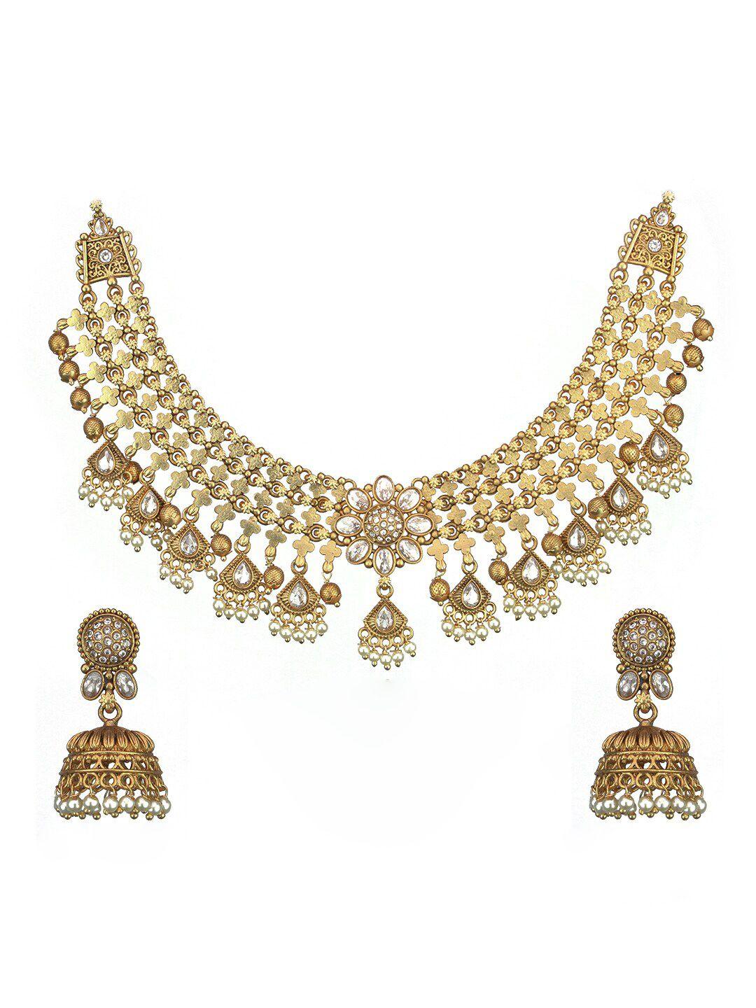 diksha collection gold-plated stone-studded jewellery set