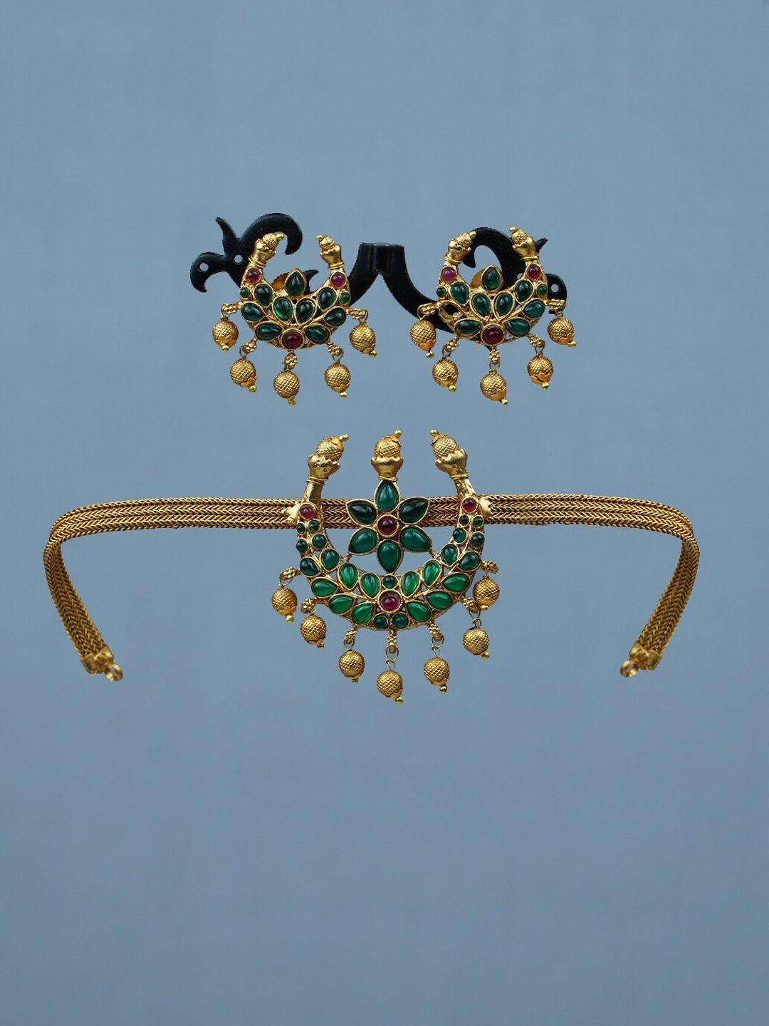 diksha collection gold-plated stone-studded jewelleryset