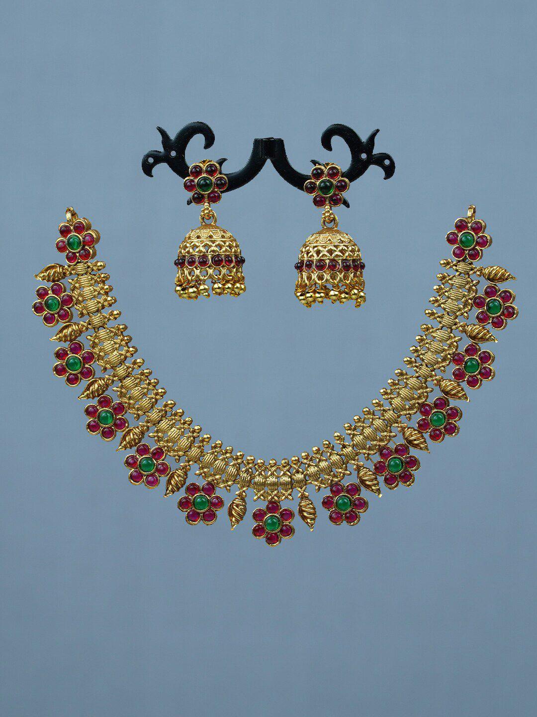 diksha collection gold-plated stone-studded jewelleryset