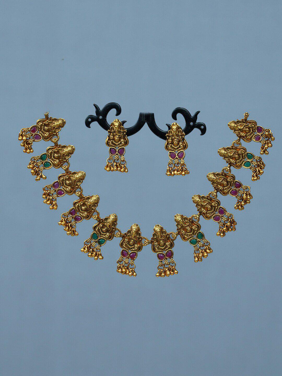 diksha collection gold-plated stone-studded jewelleryset