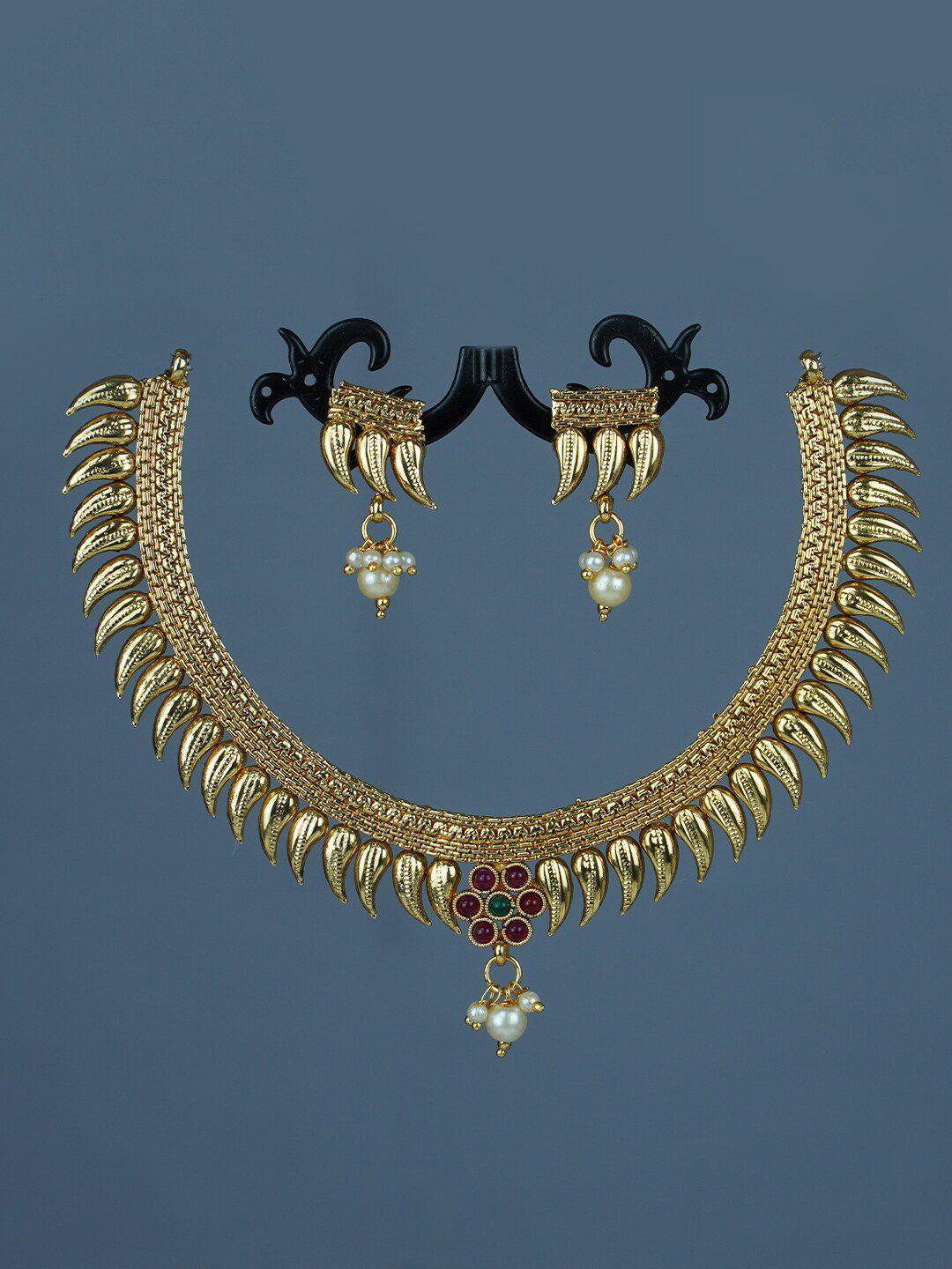 diksha collection gold-plated stone-studded matte finish jewellery set
