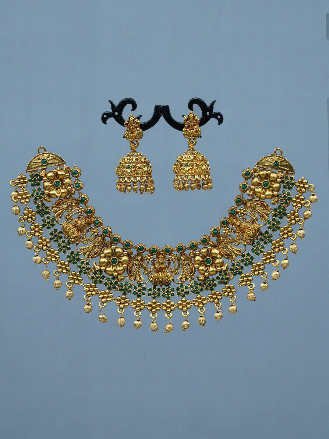 diksha collection gold-plated stones-studded & beads-beaded jewellery set