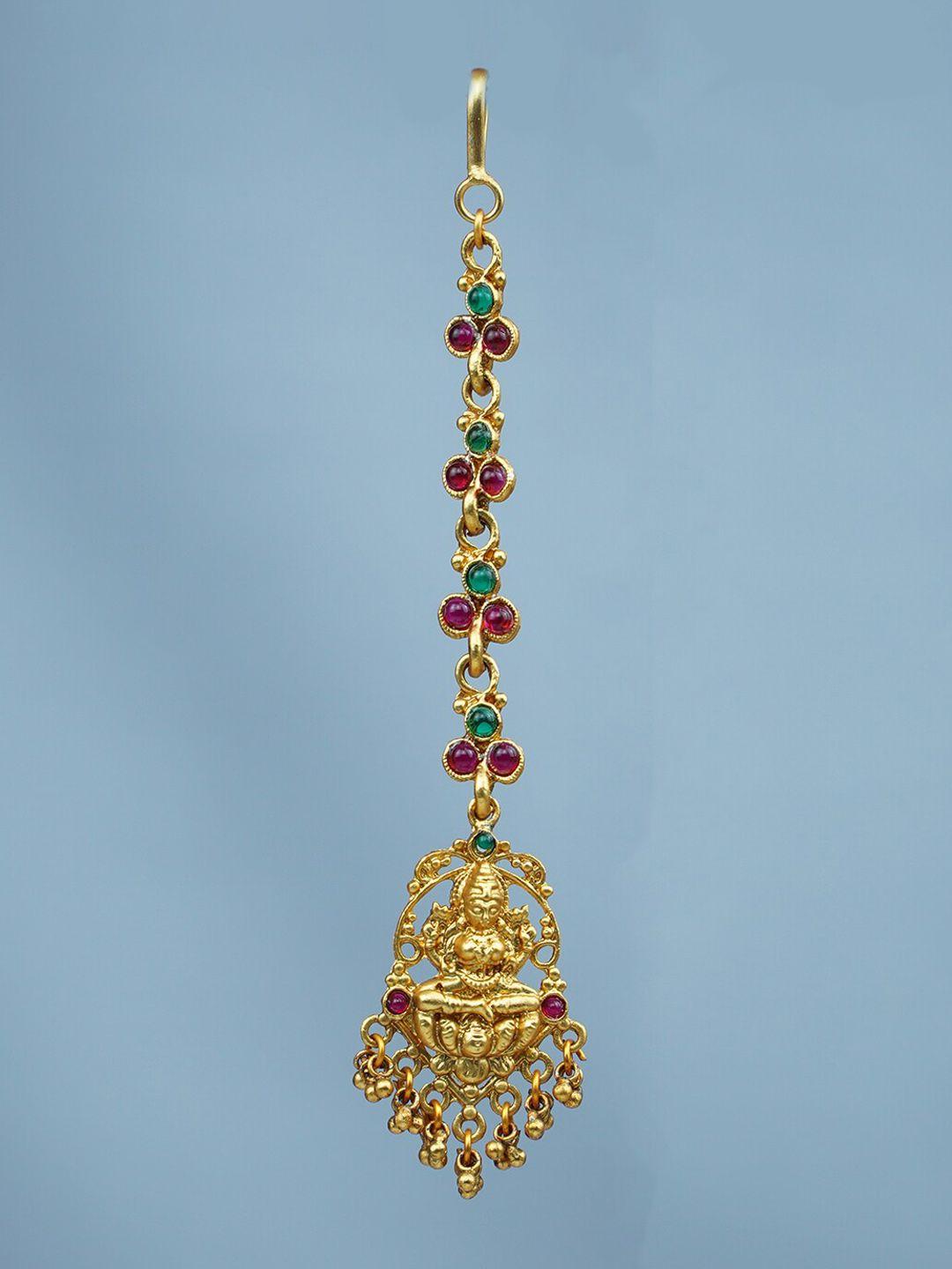 diksha collection gold-plated stones-studded and beaded temple maang tikka