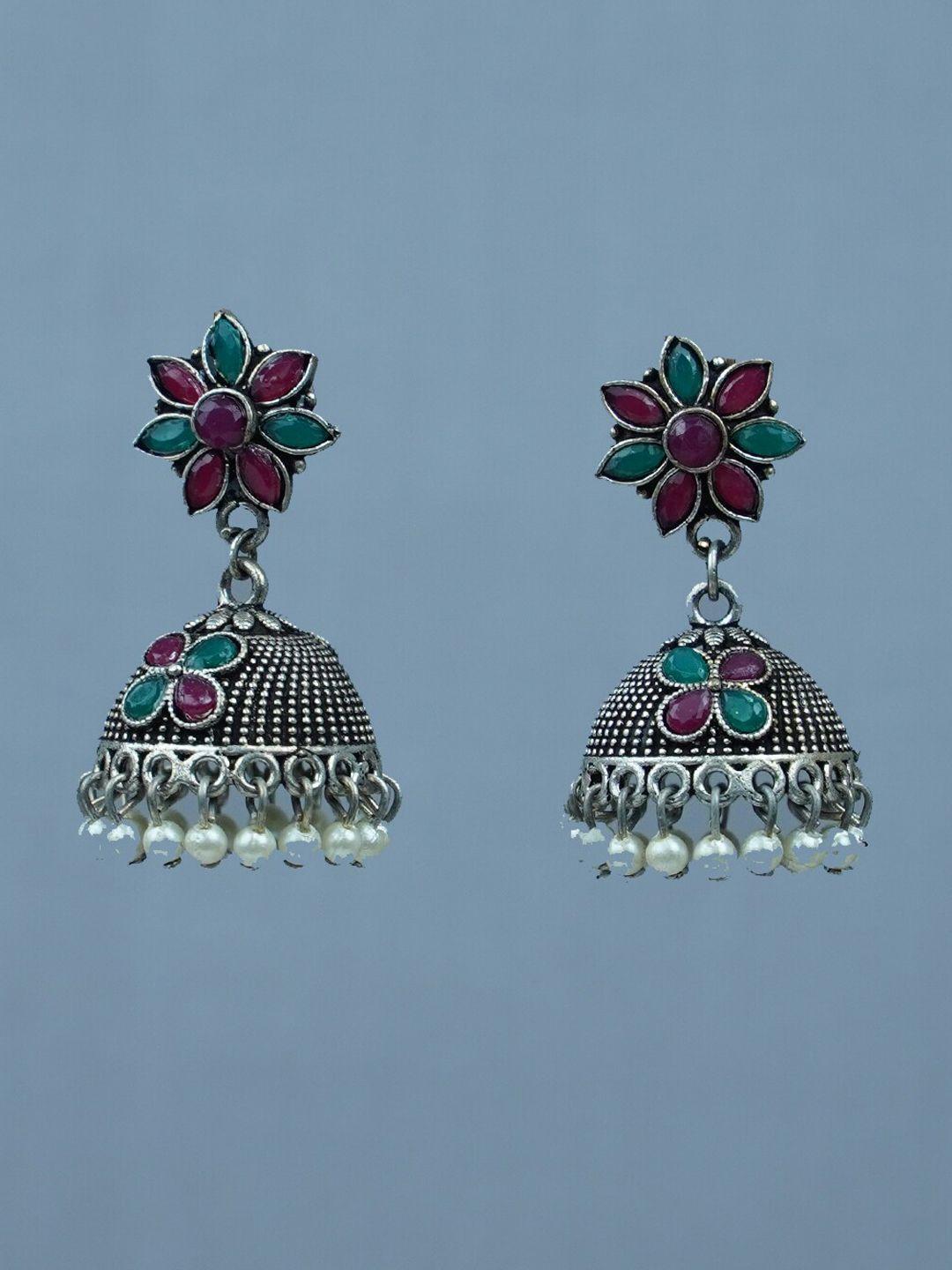 diksha collection silver circular jhumkas earrings