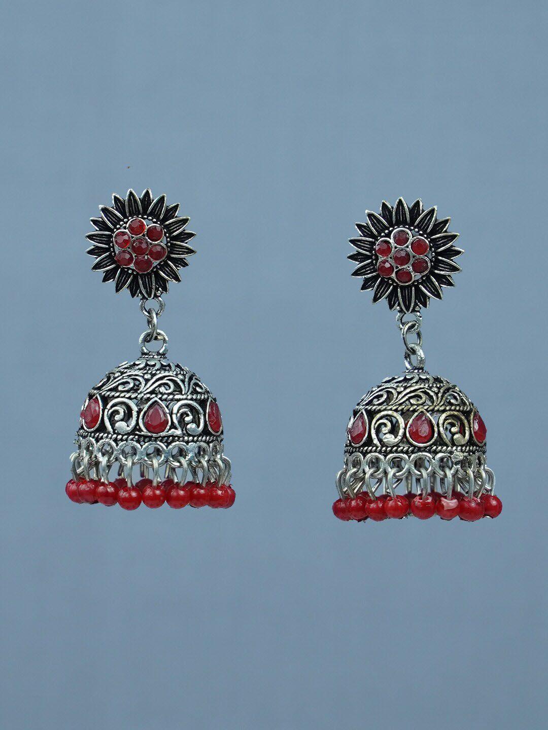 diksha collection silver circular jhumkas earrings