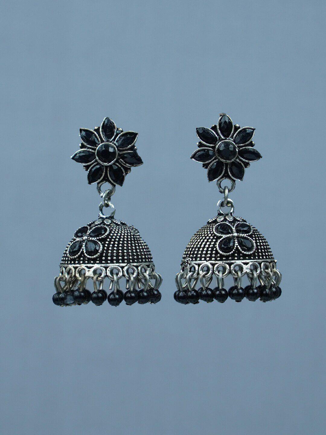 diksha collection silver jhumkas earrings