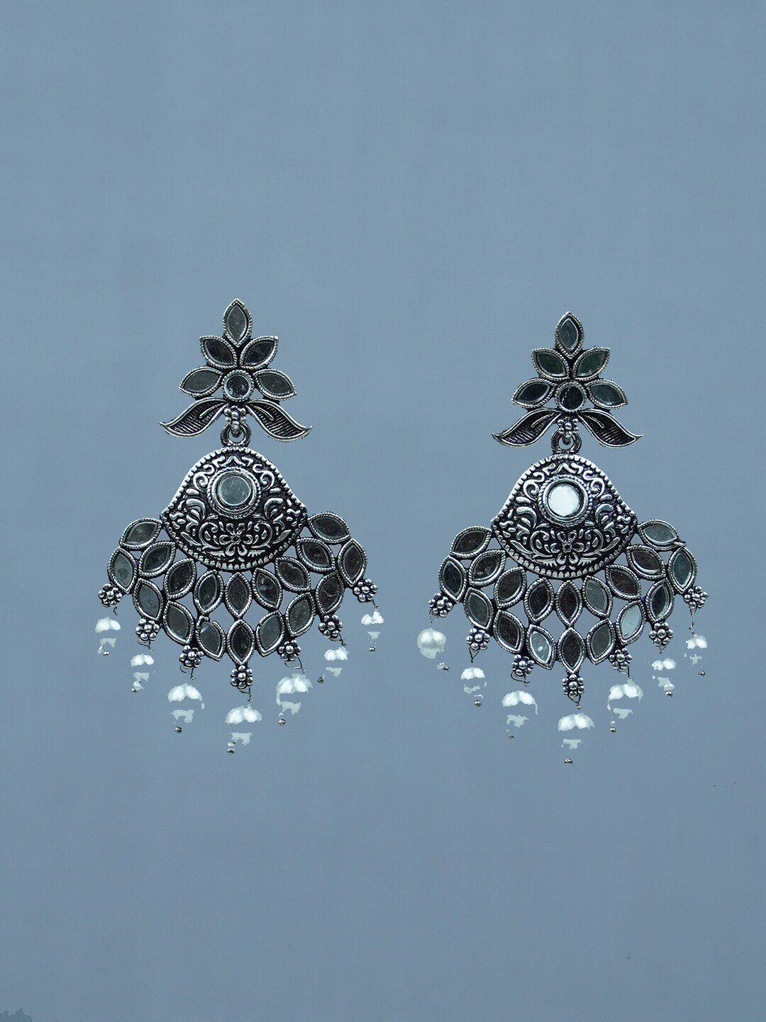diksha collection silver leaf shaped chandbalis earrings
