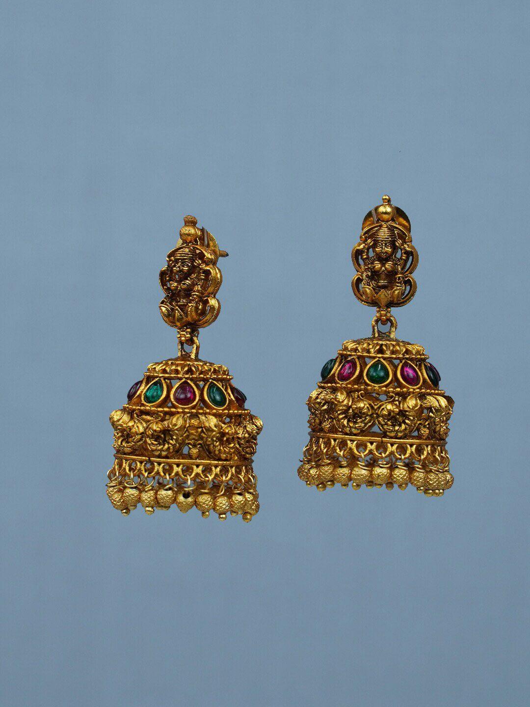 diksha collection stone studded dome shaped jhumkas