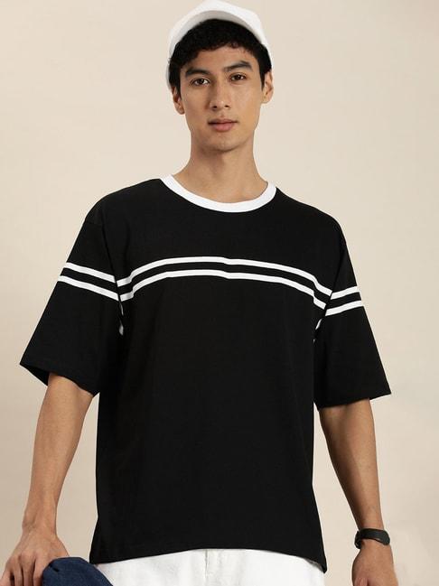 dillinger black loose fit striped cotton oversized crew t-shirt