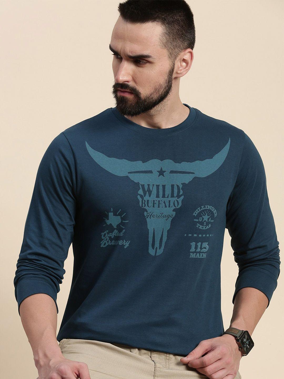 dillinger men blue typography colourblocked t-shirt