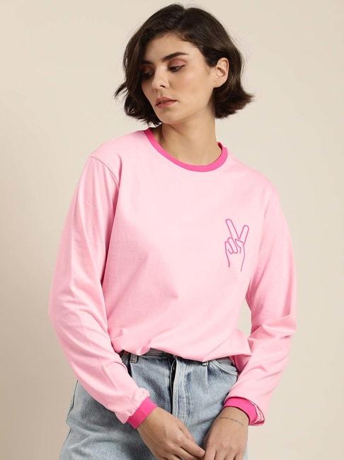 dillinger pink cotton printed oversize t-shirt