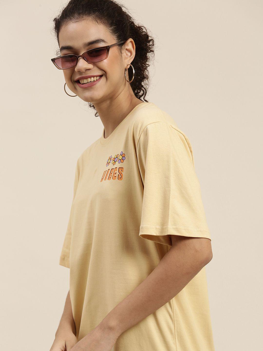 dillinger women beige typography printed oversizedt-shirt