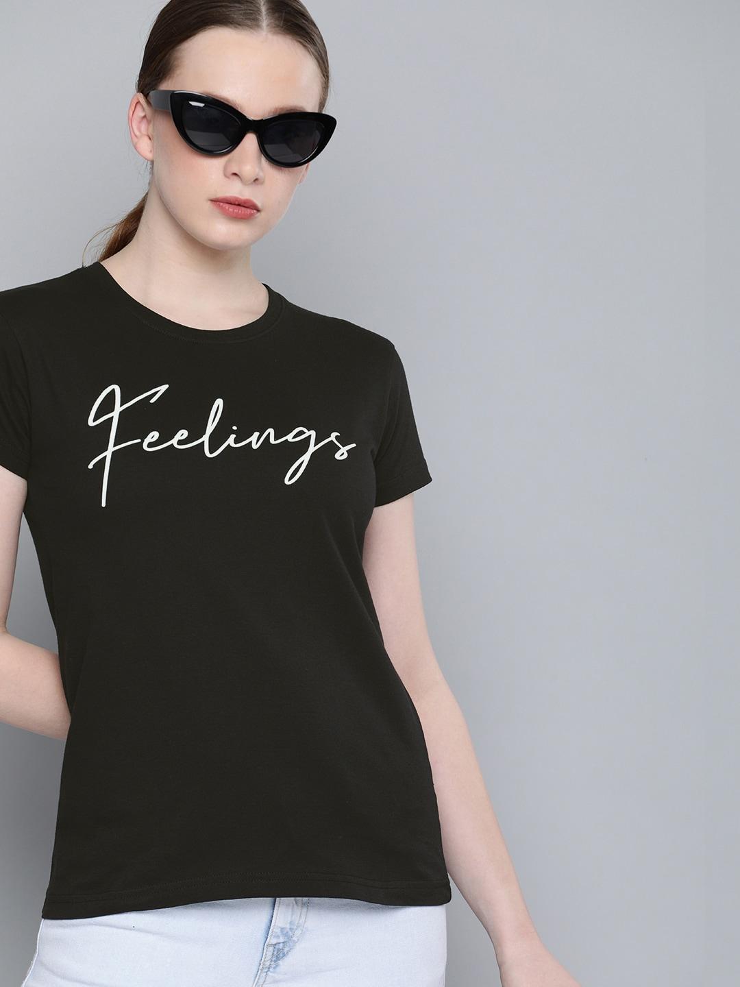 dillinger women black printed round neck regular fit pure cotton t-shirt