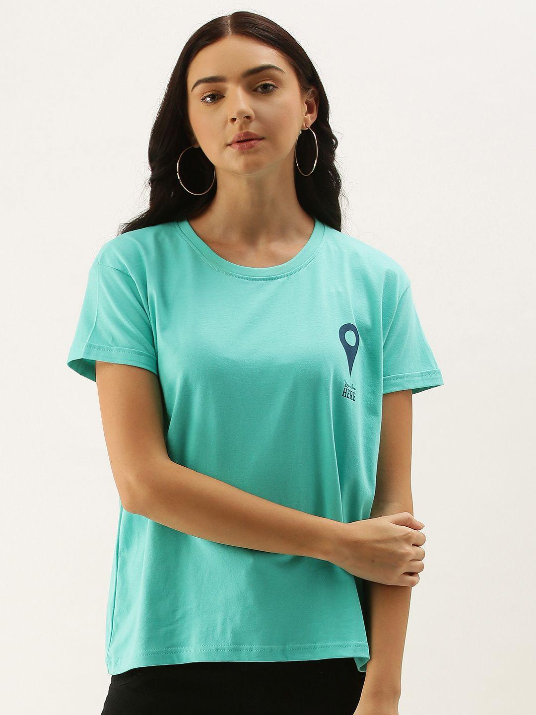 dillinger women green typographic printed round neck boxy regular pure cotton t-shirt