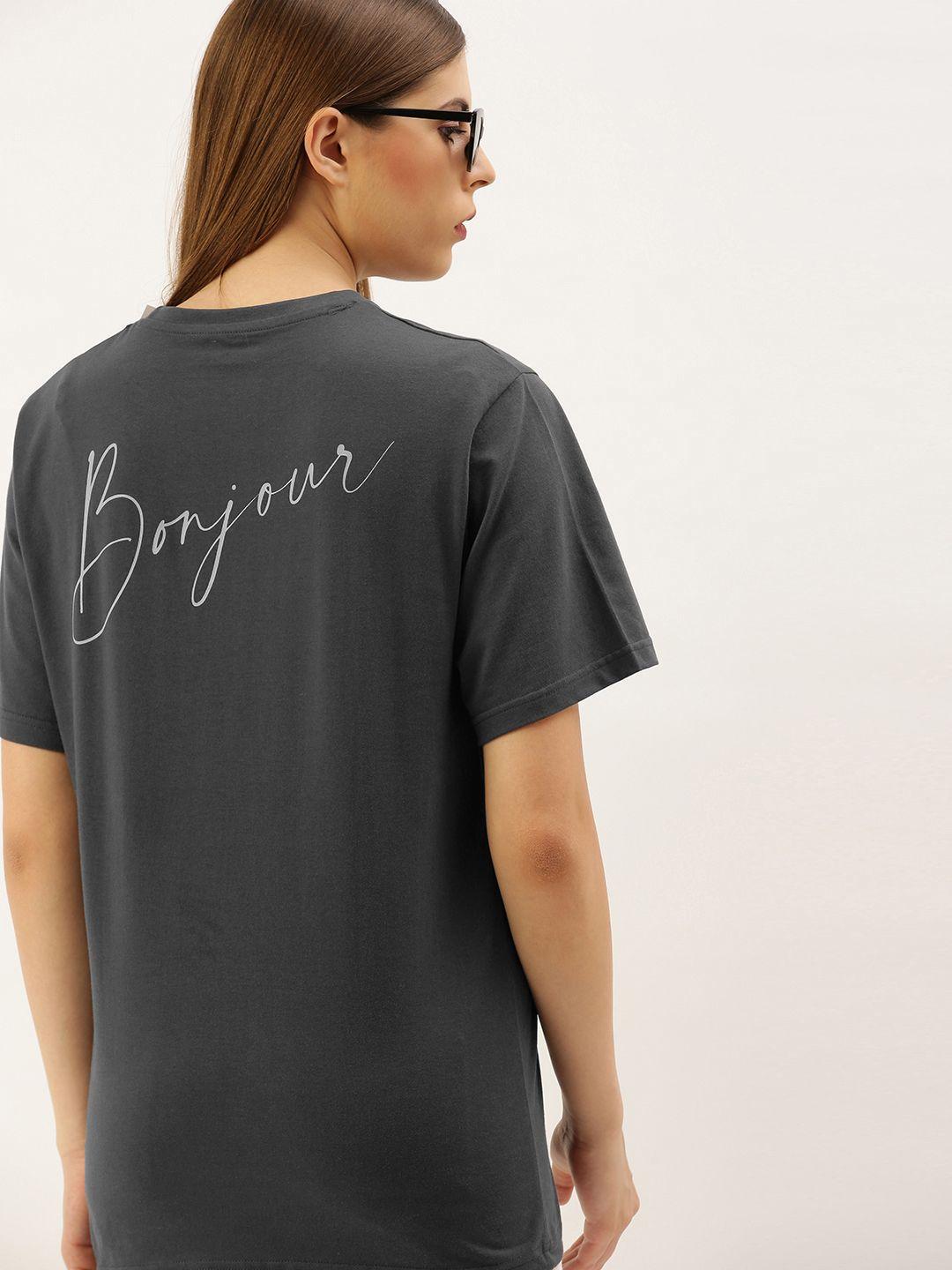 dillinger women grey printed round neck oversized t-shirt