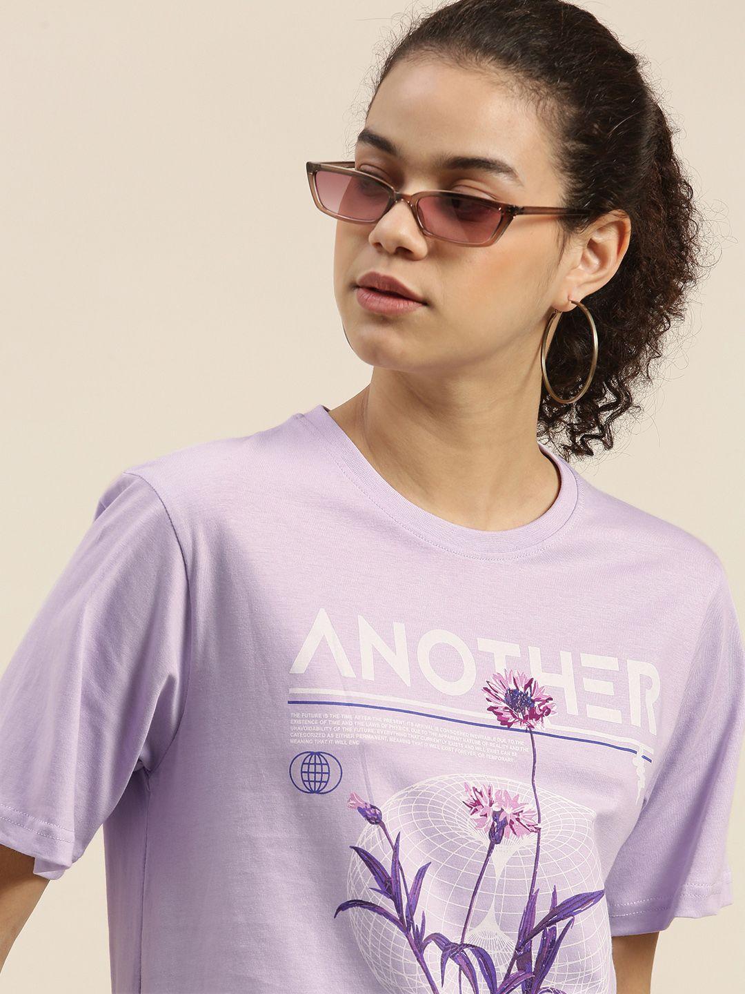 dillinger women lavender printed pure cotton loose t-shirt