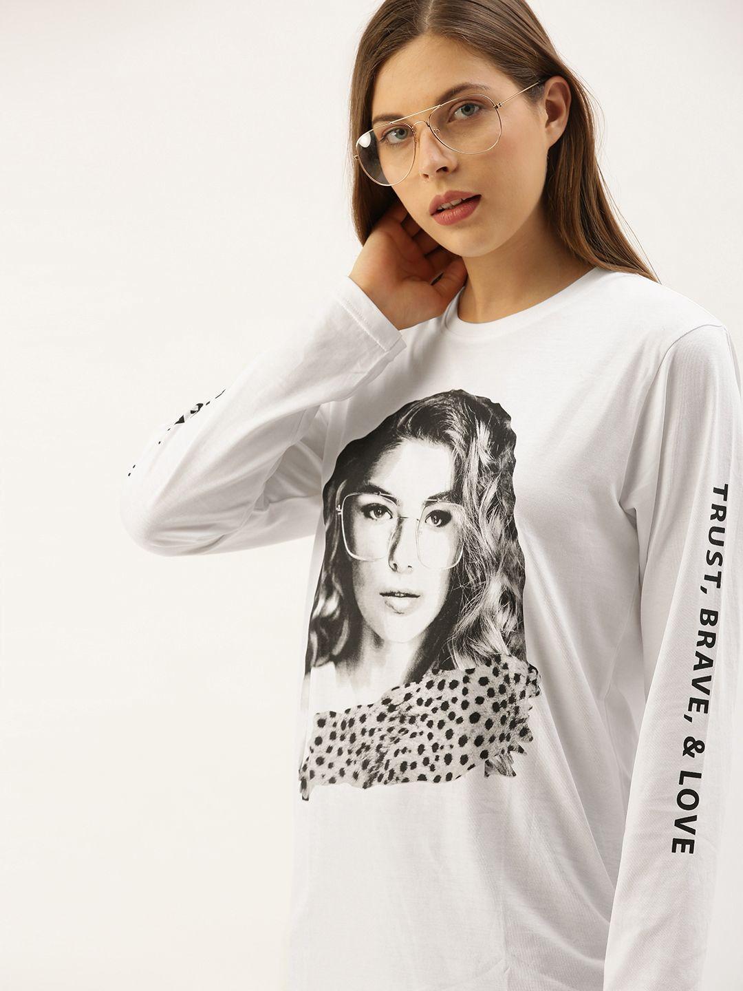 dillinger women white printed round neck oversized pure cotton t-shirt