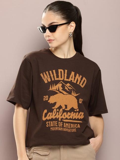 dillinger brown cotton graphic print oversized t-shirt