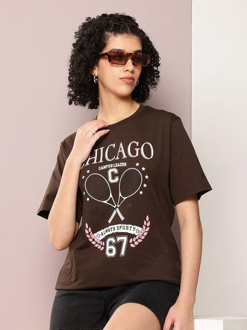 dillinger brown cotton graphic print oversized t-shirt