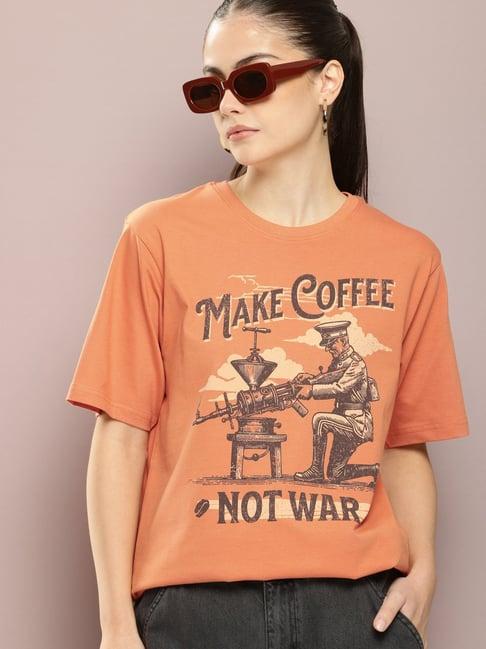 dillinger brown cotton printed oversized t-shirt