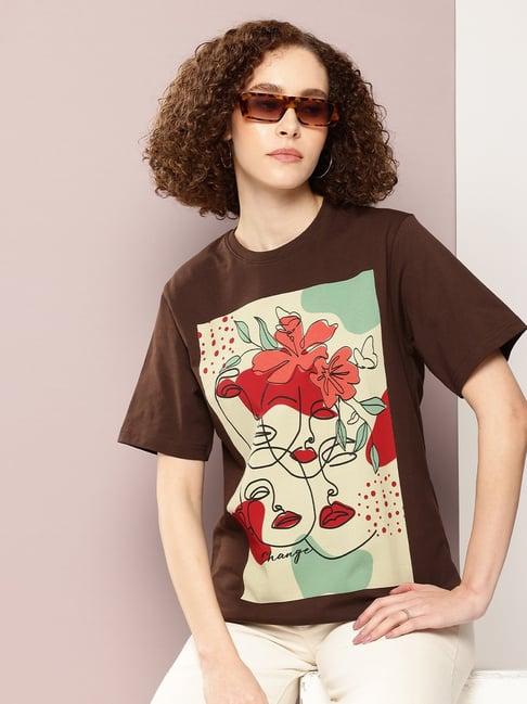 dillinger brown cotton printed oversized t-shirt