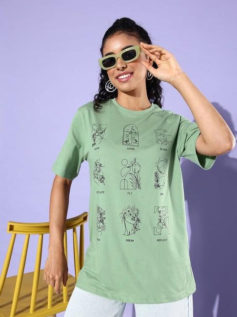 dillinger green cotton graphic oversized t-shirt