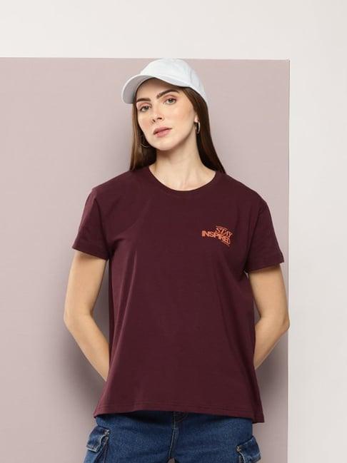 dillinger maroon cotton graphic print t-shirt