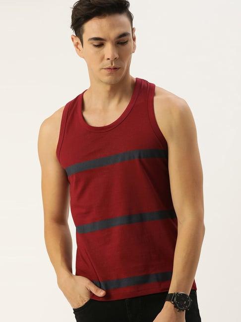 dillinger maroon cotton regular fit striped t-shirt