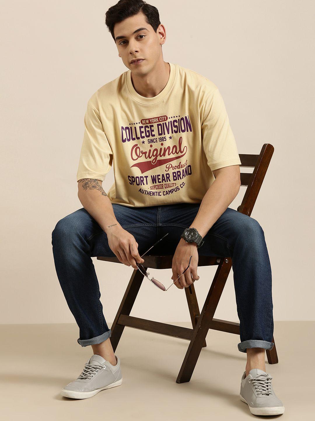 dillinger men beige typography printed pure cotton oversized  t-shirt