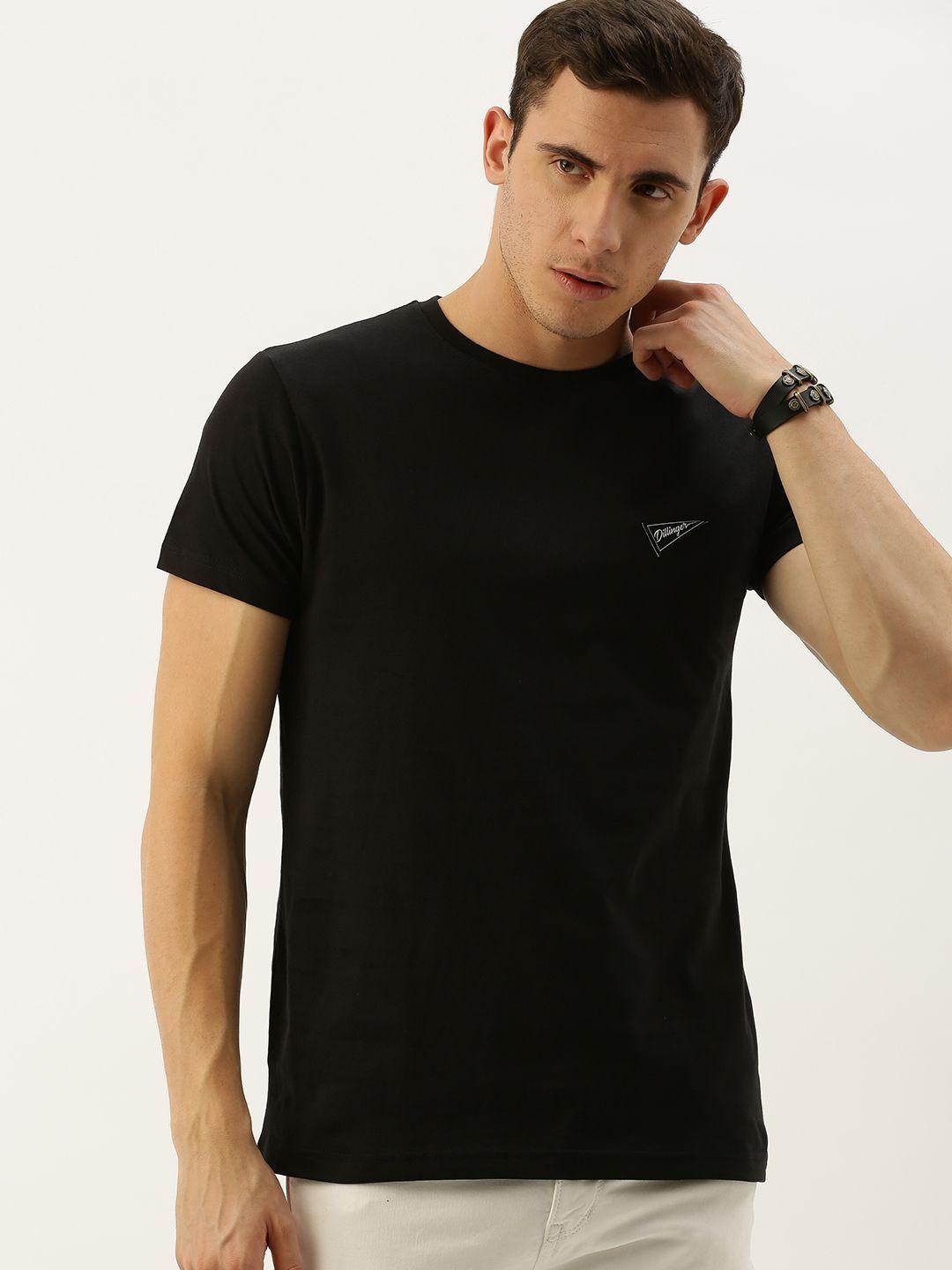 dillinger men black solid round neck pure cotton t-shirt