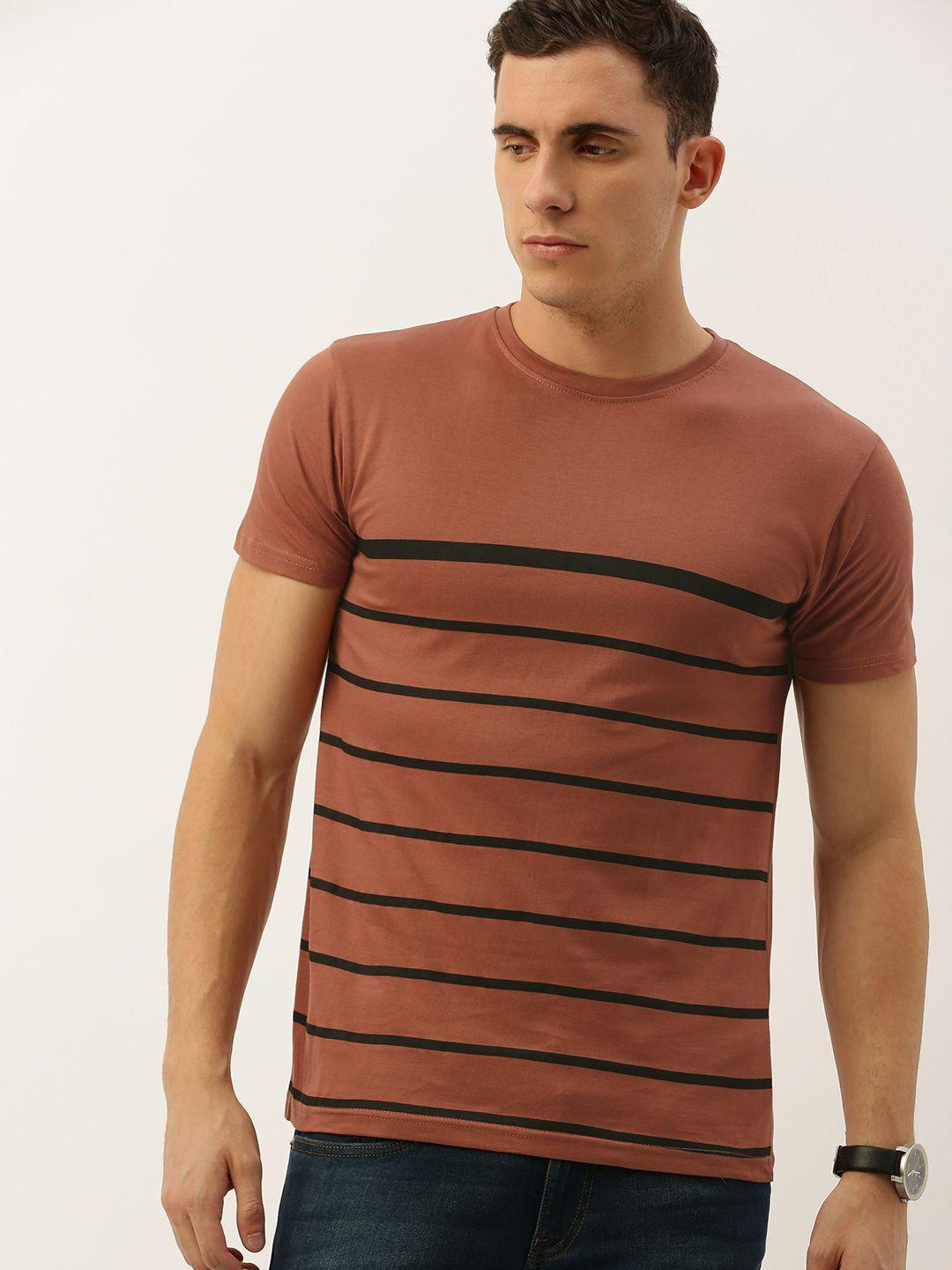 dillinger men brown  black striped round neck pure cotton t-shirt