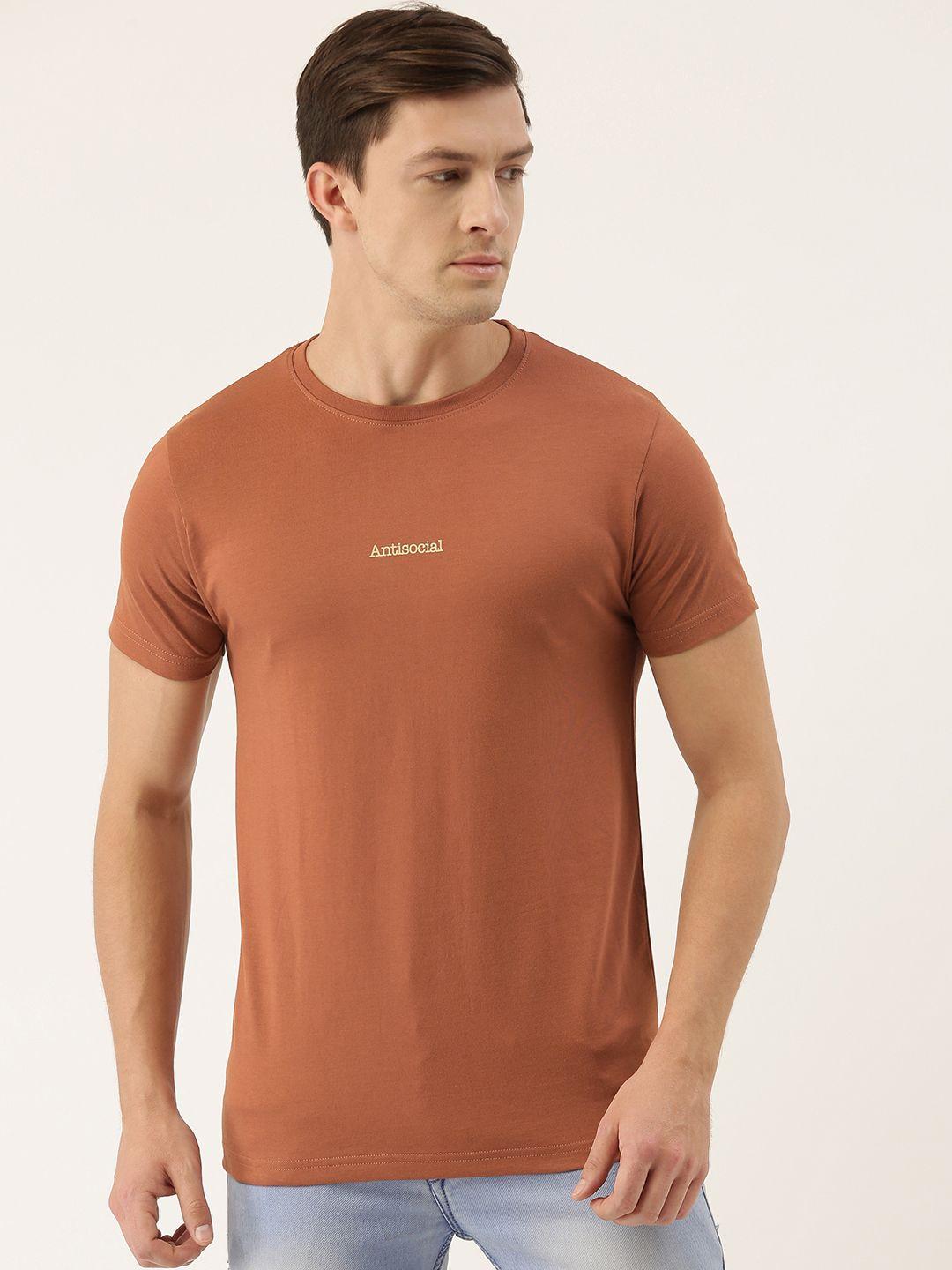 dillinger men brown printed round neck pure cotton t-shirt
