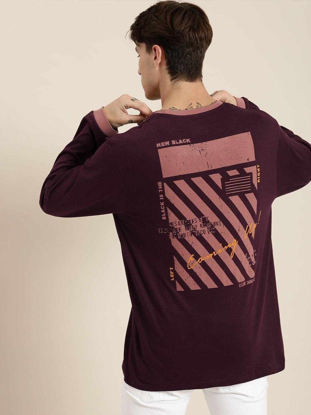 dillinger men burgundy printed cotton loose t-shirt