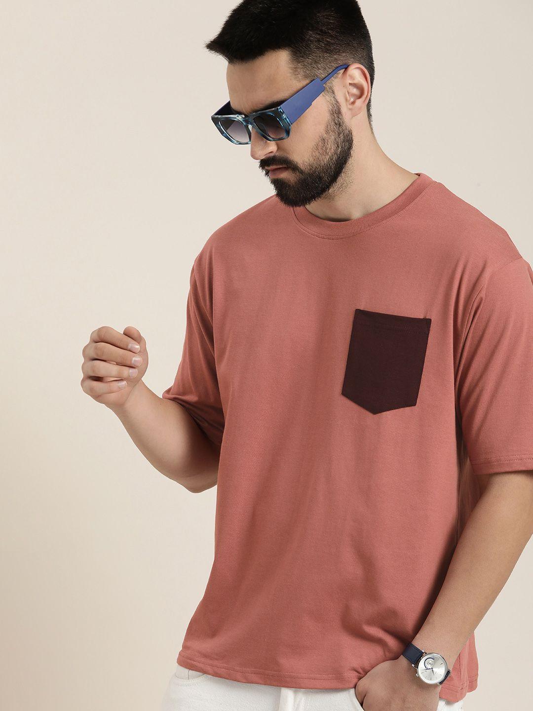 dillinger men colourblocked drop-shoulder sleeves oversized pure cotton t-shirt