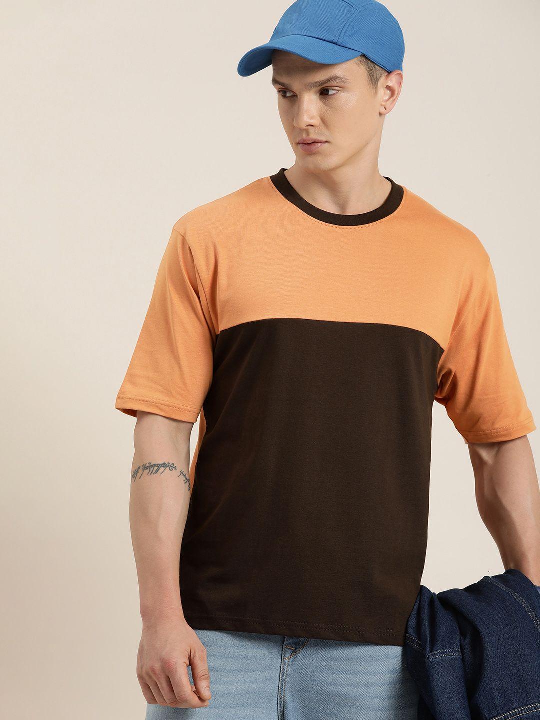 dillinger men colourblocked drop-shoulder sleeves oversized pure cotton t-shirt